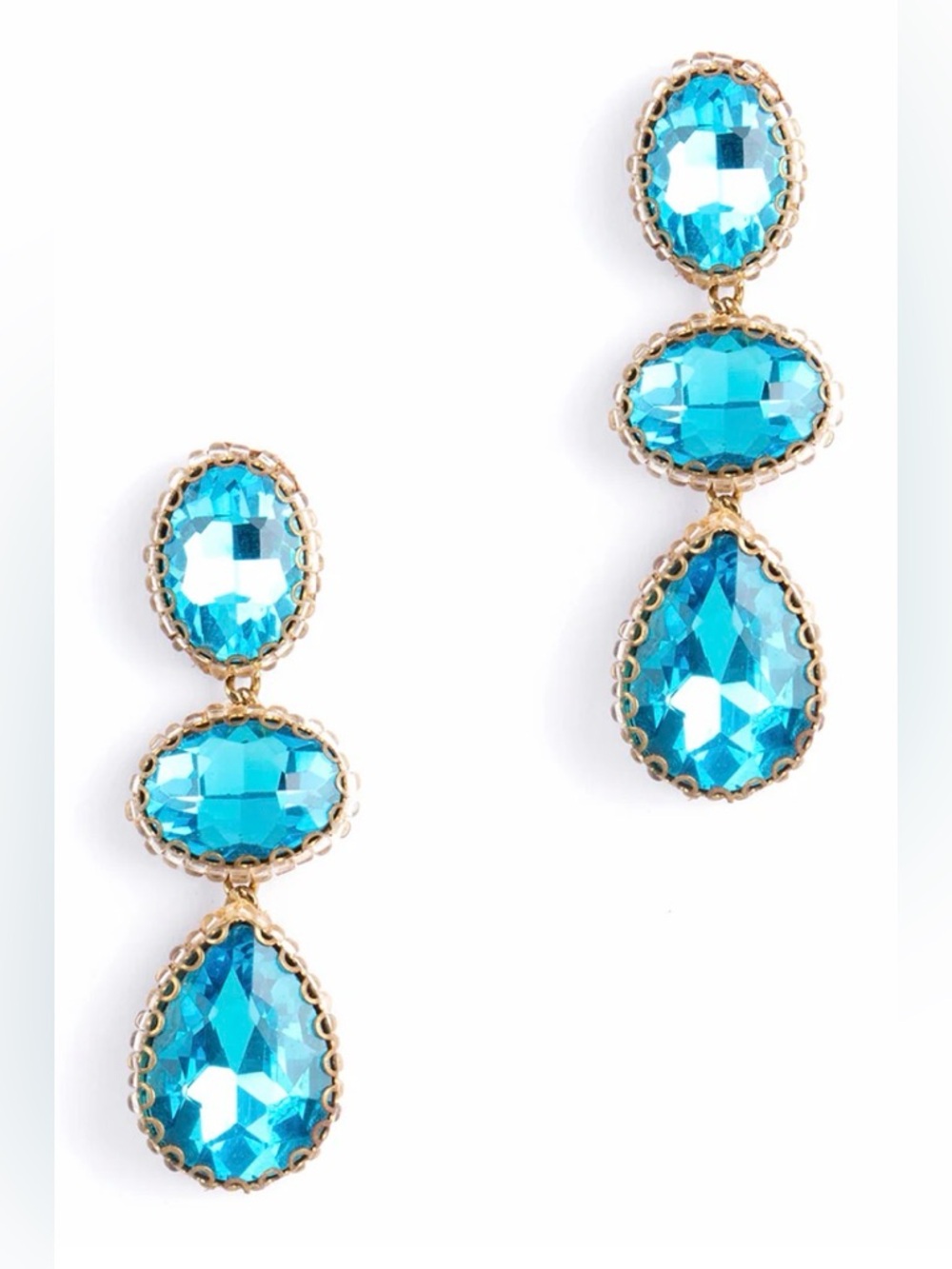 NWT Deepa Gurnani Aqua Glass Crystal Drop Earrings - One Size